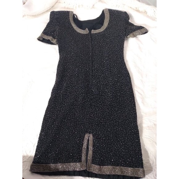 Vtg. Stenay MidCentury Style Silk Shell Beaded Formal Cocktail Midi Dress Sz 8 - Picture 13 of 16